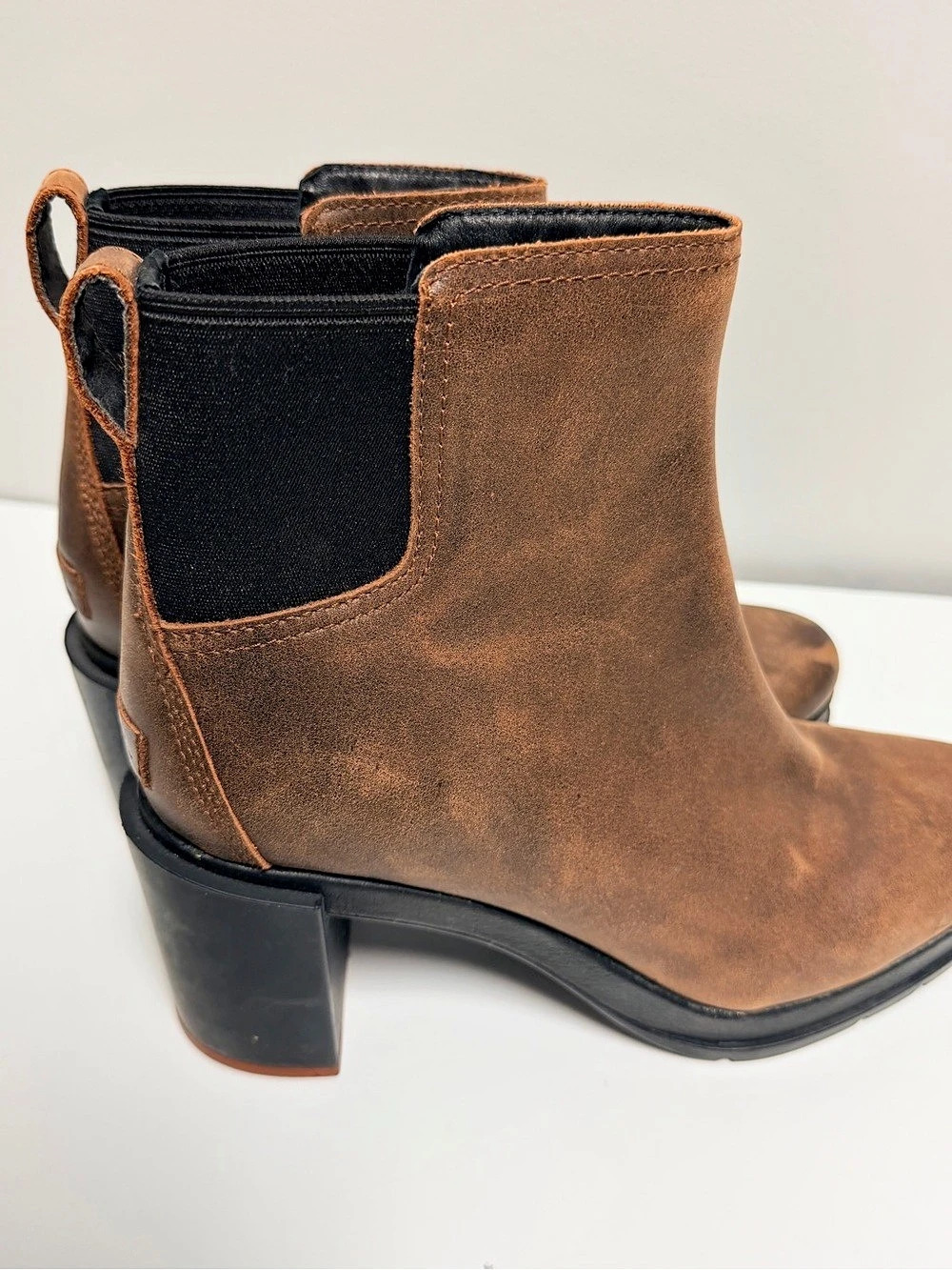 SOREL Blake Waterproof Chelsea Boots Brown Leather Block Heel Size 10